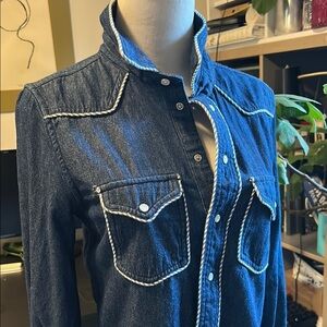 Urban Outfitters Retro Denim Shirt with Piping Blue/White Trim